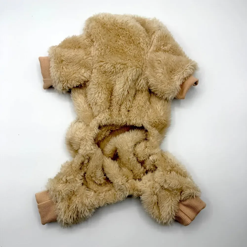 NEW DaDaGou Plush Dog Jumpsuit Beige Teddy Fleece Pet Pajamas Harness Medium